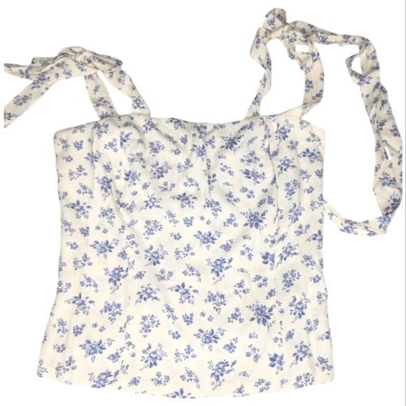NWT Reformation Ellora Top Gracie Blue Floral Print Ribbon Bow Tie Straps 0 - Picture 5 of 7